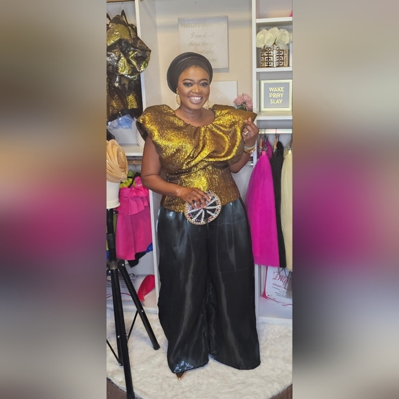 Gold (Metallic) Blouse with Modern Silhouette. Pants Sold Separately 🤩 - Picture 2 of 3